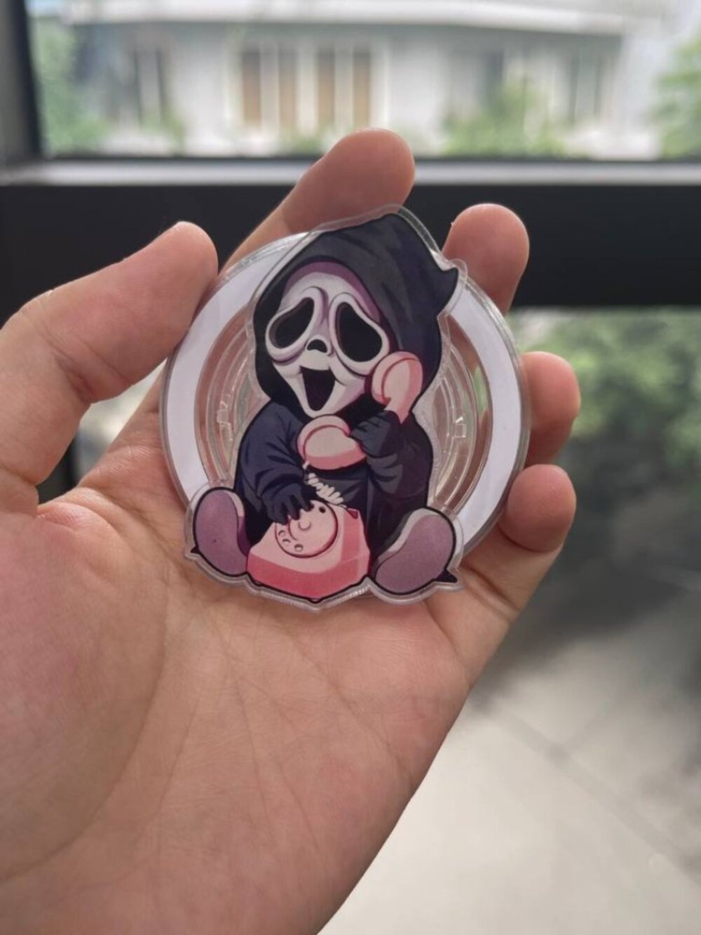 Cute Ghostface Retro Pink Phone Grip Stand | Kawaii Horror Acrylic Phone Holder